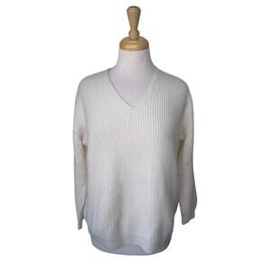 JENNI KAYNE Cabin Wool Cashmere Oversized Sweater V Neck White Size XXS